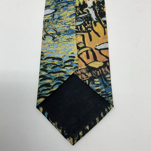 Vintage 1994 Ralph Marlin Men Novelty Art Tie Van Gogh Sidewalk Cafe at Night - Picture 6 of 6